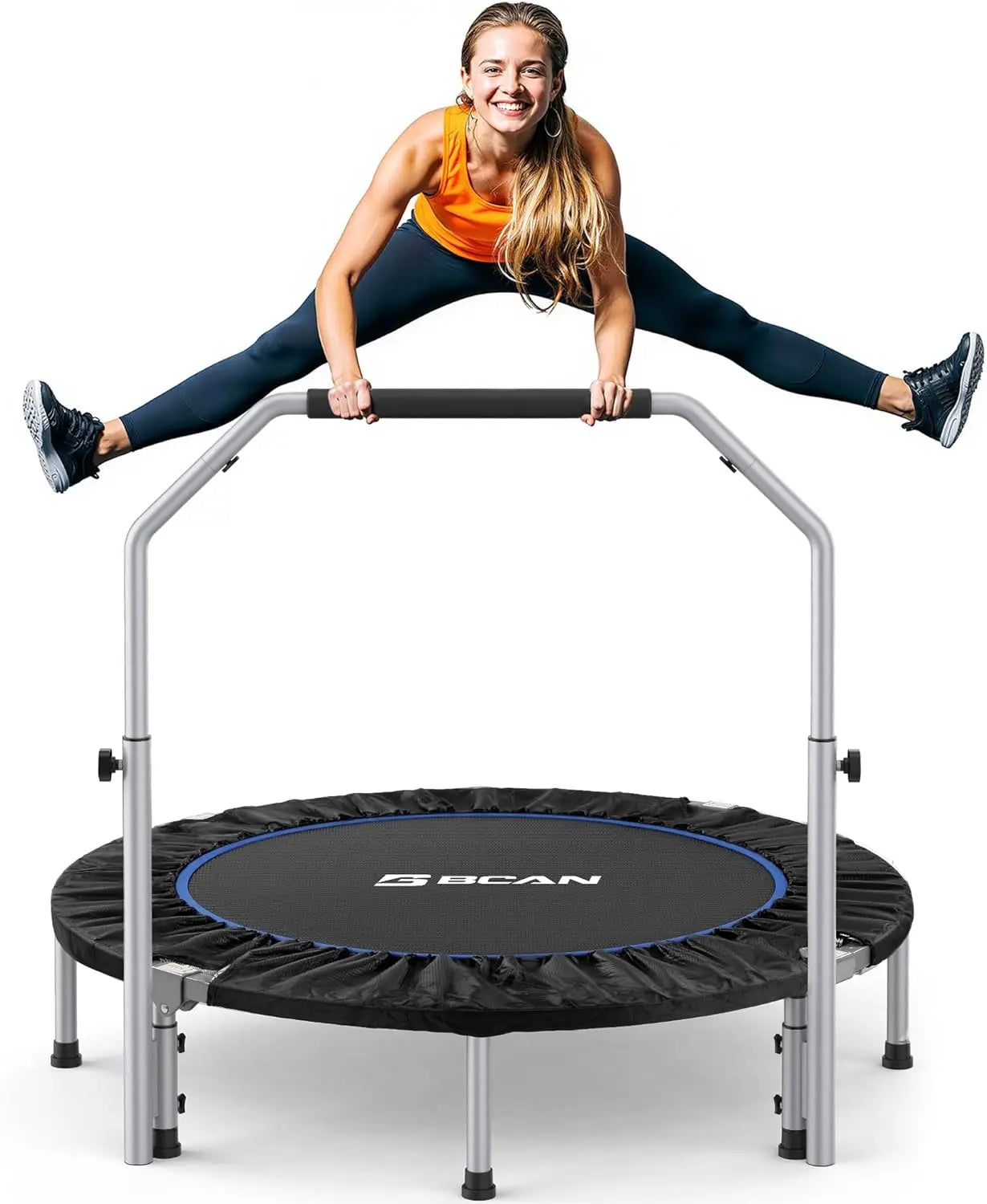 40/48“ Foldable Mini Trampoline with Adjustable Foam Handle Fitness Rebounder for Adults Max Load 440 Lbs Exercise Trampoline