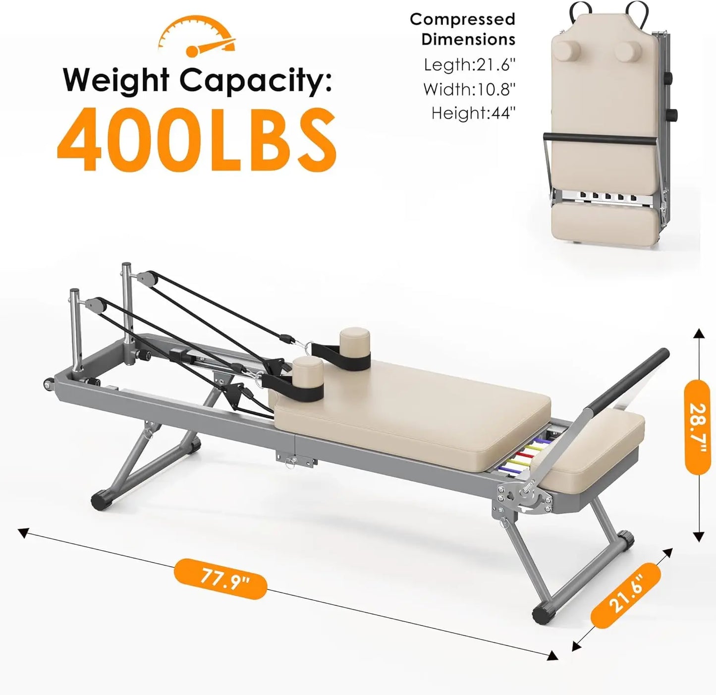 Foldable Pilates Reformer With Alloy Springs For Beginners Home Gym