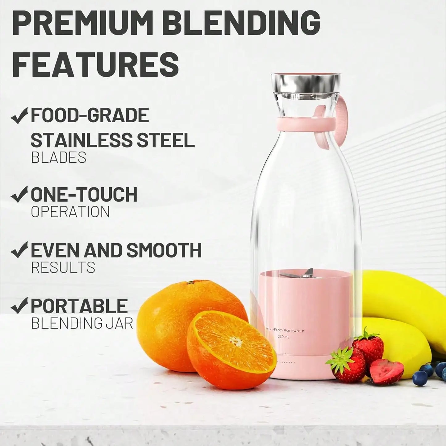 Portable Blender For Shakes And Smoothies With 11.83 Oz Travel Cup And Lid,Durable Stainless Steel Blades For Juice Blending Performance(Pink)
