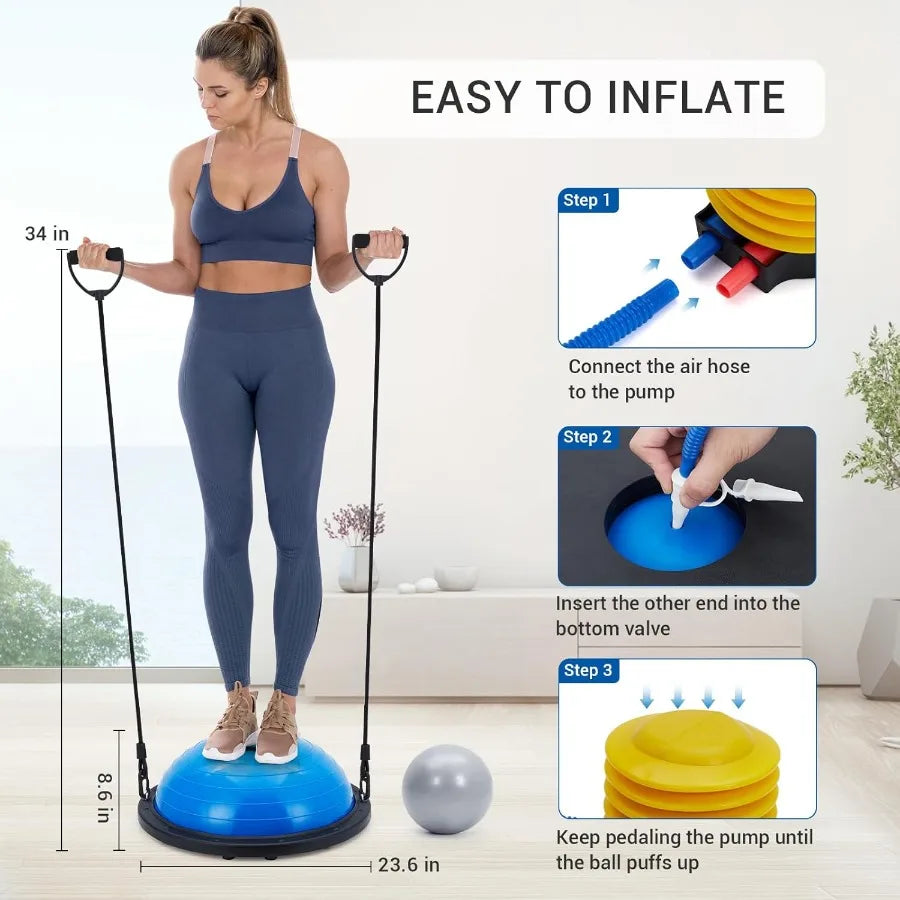 Inflatable Half Yoga Ball With Nonslip Base For Balance Training