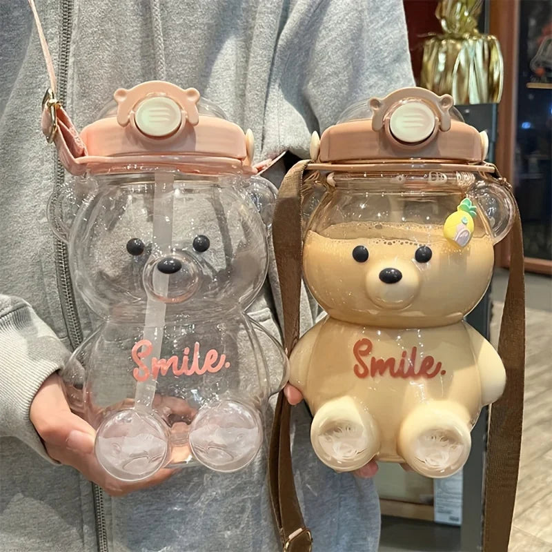 Cute Bear Cup Various Modes of 1000ml/1400ml Tumbler with Straw Kawaii Water Bottle for Girl Kid Outdoor Drinking Kettle