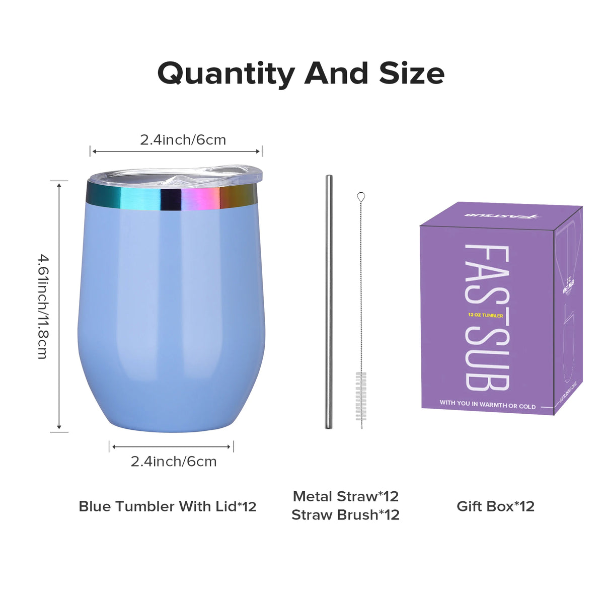 Fastsub Stainless Steel Vacuum Insulated Stemless Wine Glasses With Lids