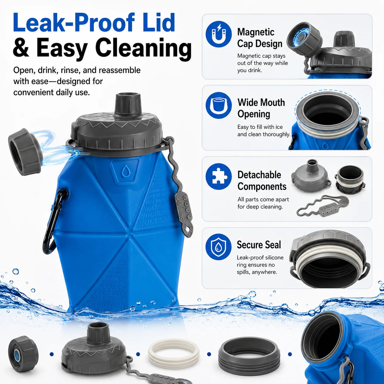Foldable Silicone Water Bottle Leakproof Portable Sports Drinkware Reusable Camping Hiking Gym Travel Bottle with Handle