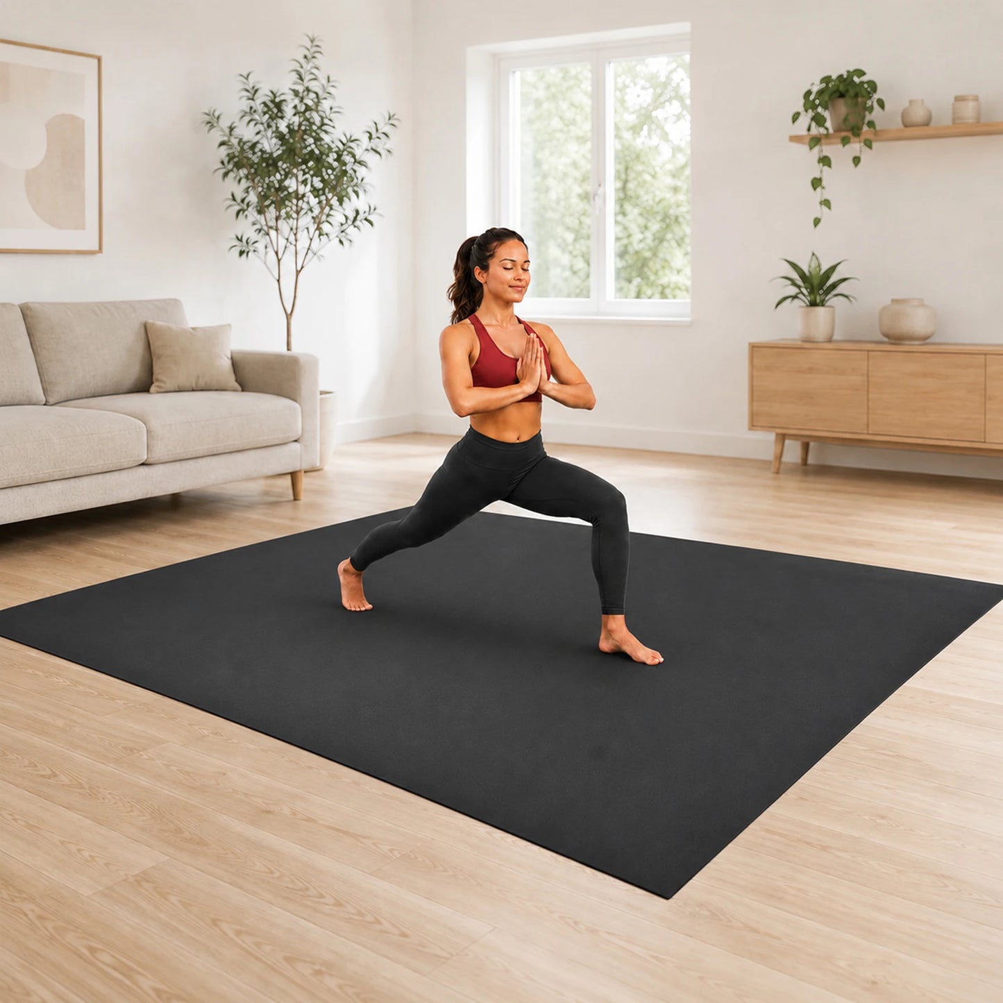 Large Gym Mat | 8 Ft X 6 Ft High-Density Non-Slip Workout Pad | Thick Exercise Mat with Straps, Storage Bag | for Home Gym Cardio Weights Yoga Fitness Pilates