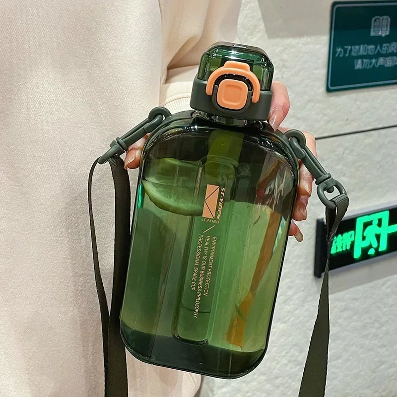 Flat Square Transparent Water Bottle With Adjustable Strap For Travel