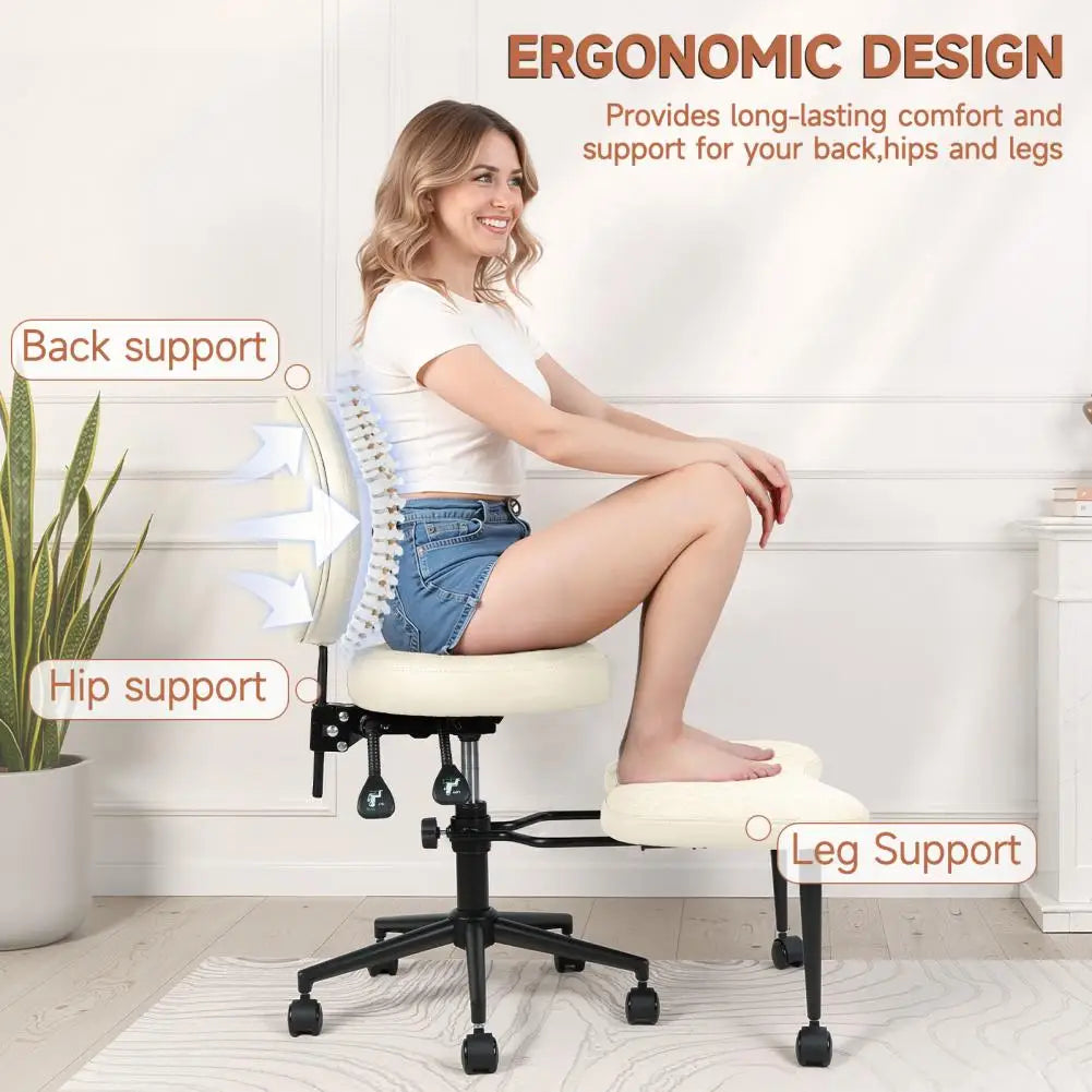 Cross-Legged Office Chair with Wheels, Meditation Chair with Back Support, Criss-Cross Desk Kneeling Chair for Home Yoga, Adjust