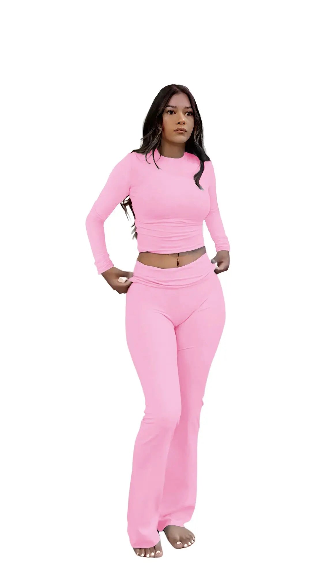 Women's Yoga Two-Piece Set Long-Sleeve Wide-Leg Activewear Casual Home
