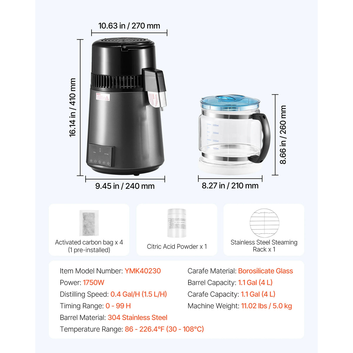SucceBuy Stainless Steel Water Distiller for Pure Drinking Water