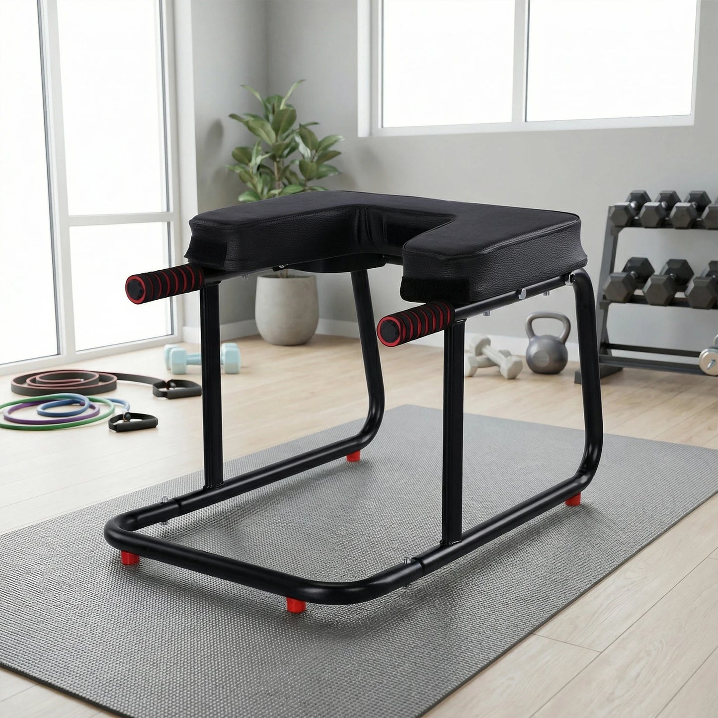 Yoga Headstand Bench with Anti-Slip Mat Yoga Inversion Chair Metal Frame & PU Pads for Back Decompression Strength Training