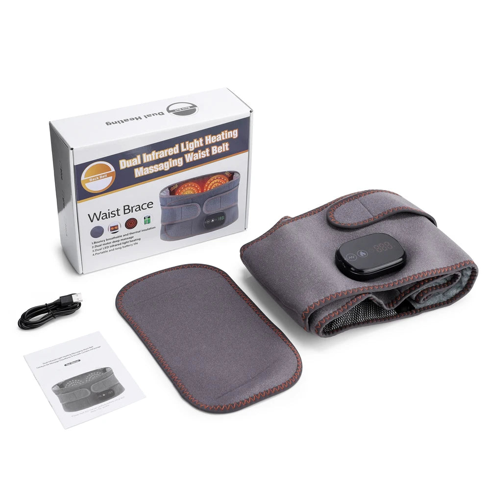 Cordless Hating Pad with Massager, Heating Pad for Back Pain Relief, Vibration Massage Heated Waist Belt Support, Portable Low Back Massager with 3 Heating Levels, Gifts for Women Men