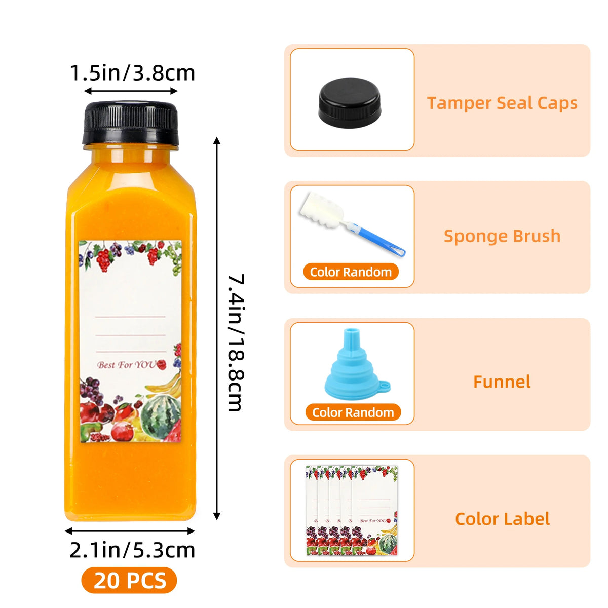 SGHUO Reusable Plastic Juice Bottles With Caps For Smoothies