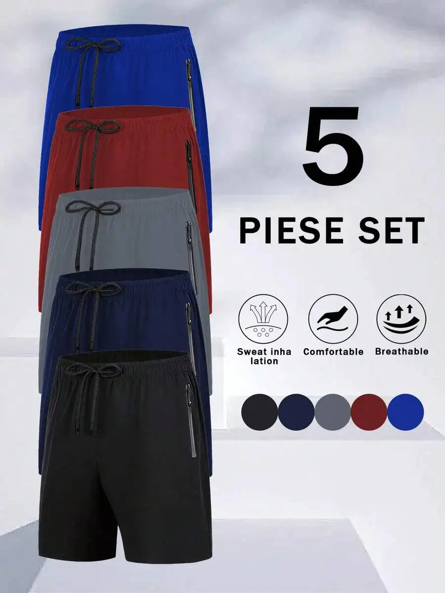 Men's Quick Dry Athletic Shorts With Zipper Pockets Elastic Waist