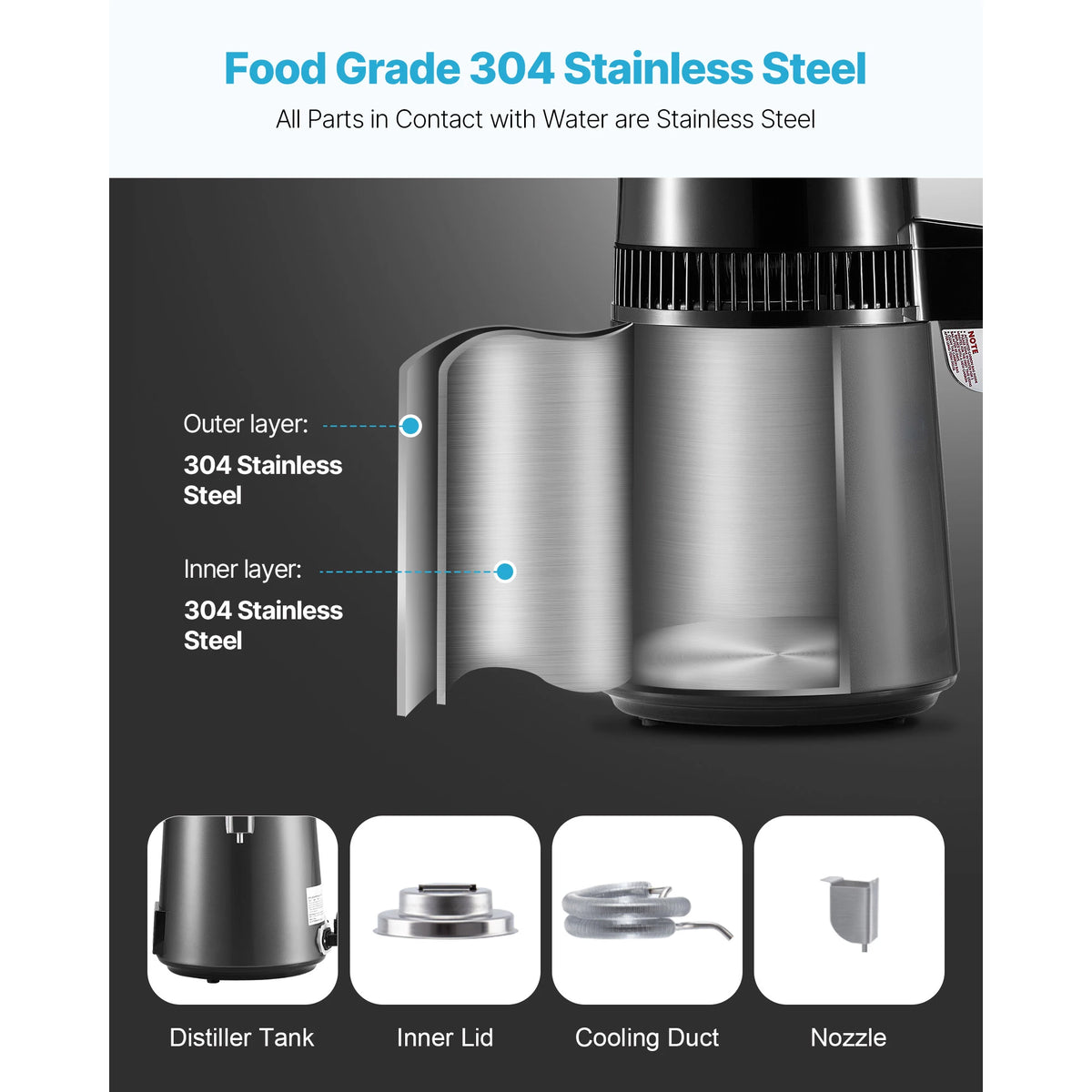 SucceBuy Stainless Steel Water Distiller for Pure Drinking Water