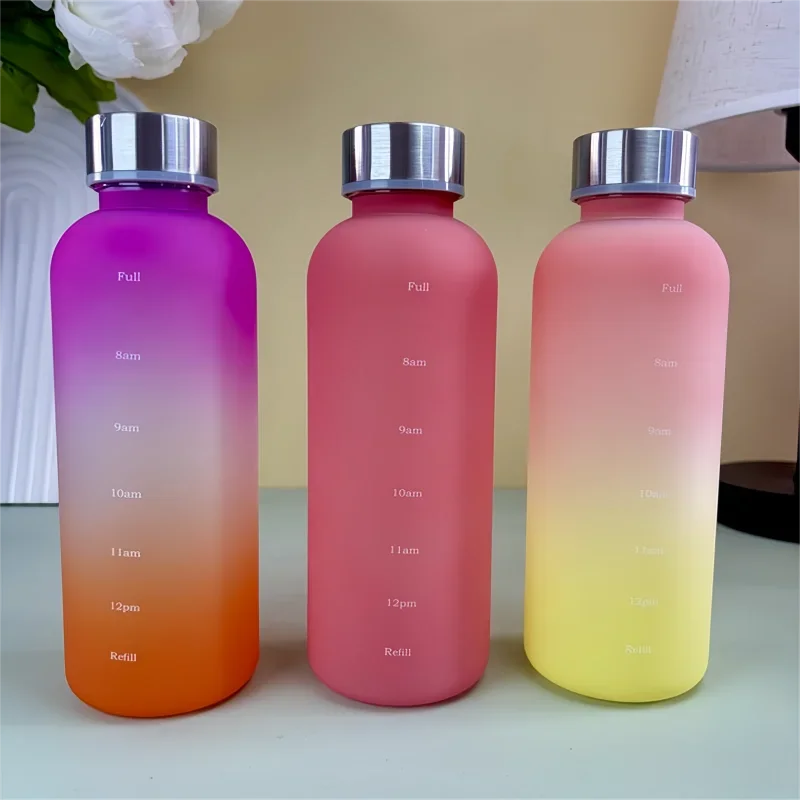 Time Marker Water Bottle Eco Friendly BPA Free Frosted Plastic