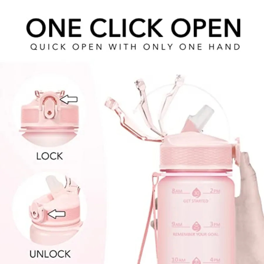 Copolyester Water Bottle With Straw And Hydration Time Markings