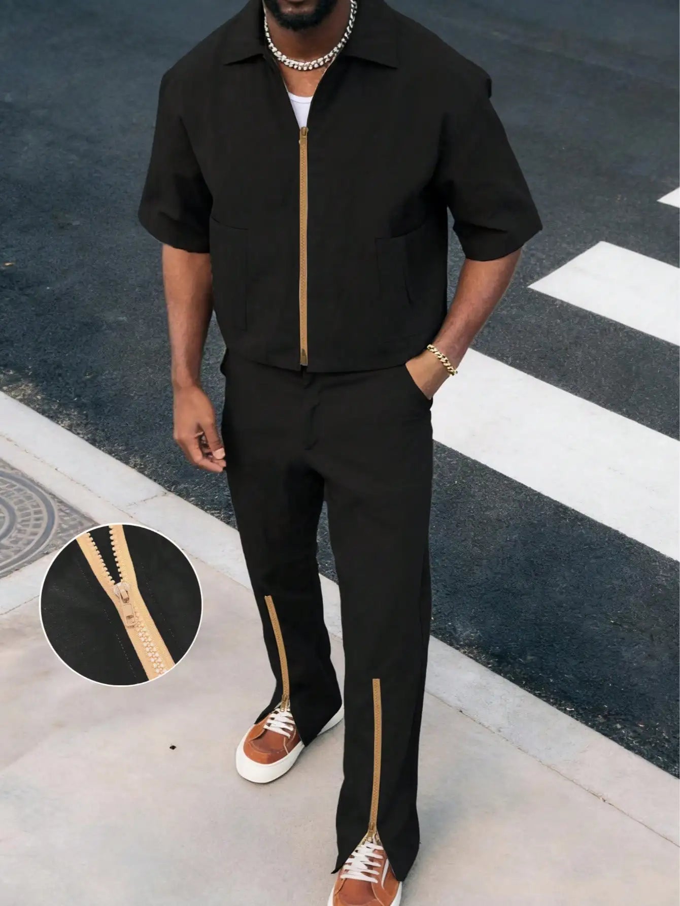 Mens Zip Up Jacket And Pants Set Casual Streetwear
