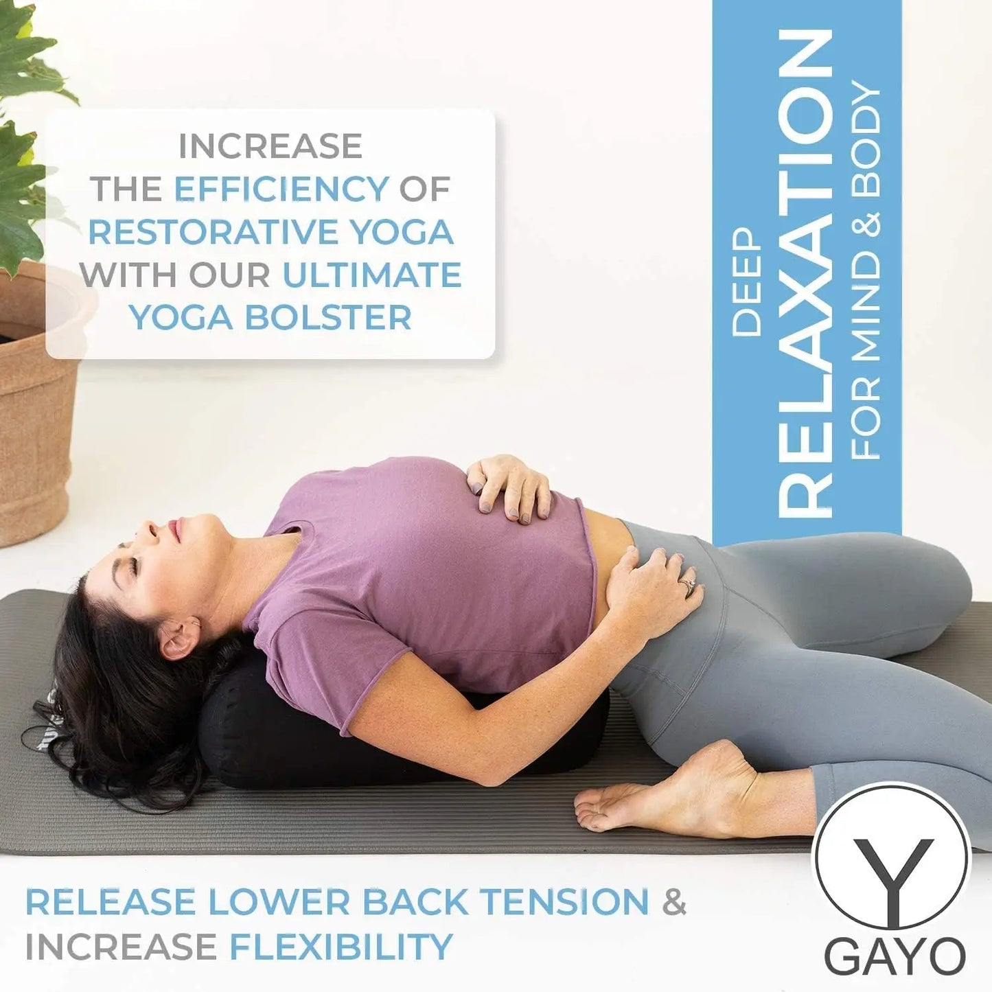 Yoga Bolster - Made with 100% Cotton, Yoga Pillow Set Includes Extra Washable Cover and Carry Bag