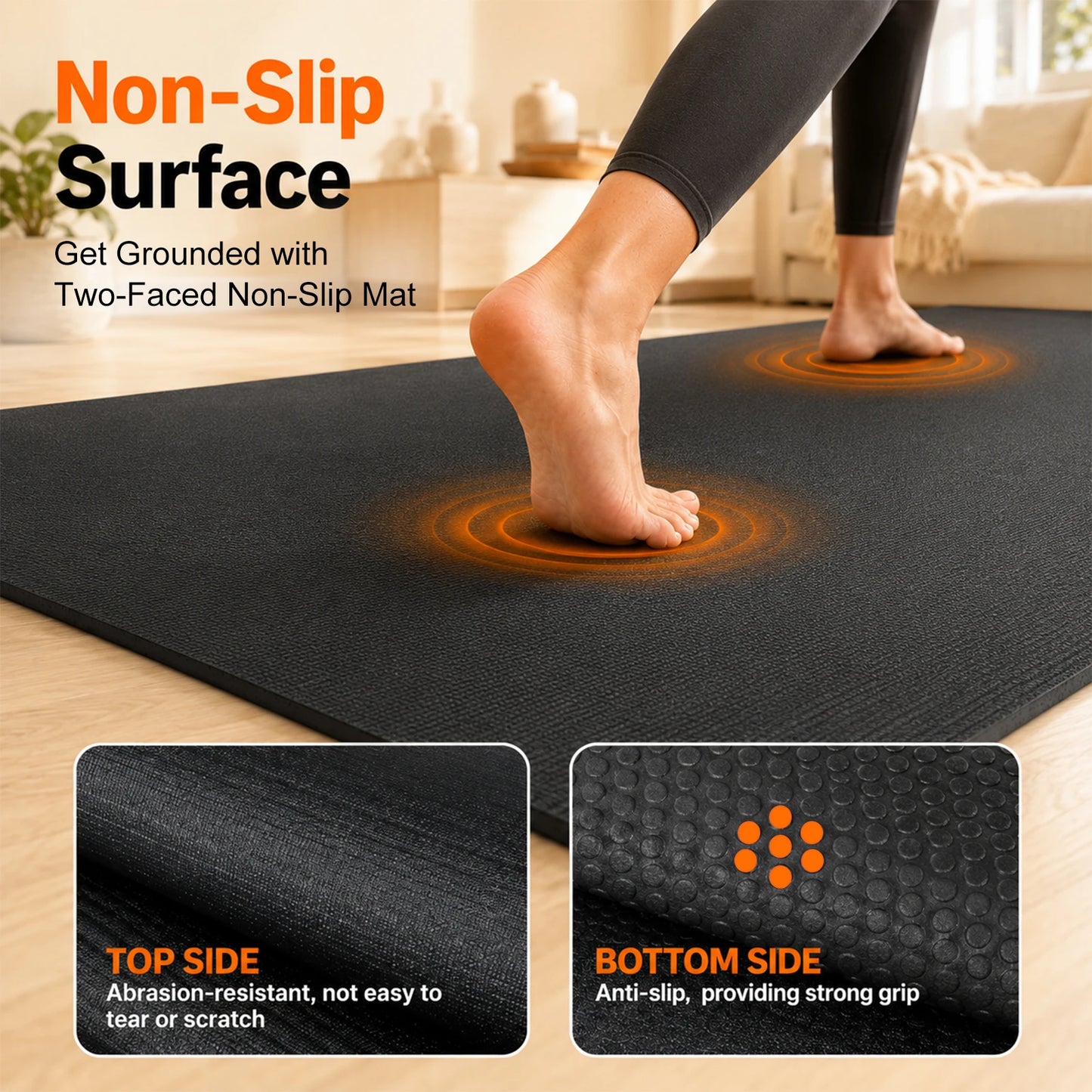 Large Gym Mat | 8 Ft X 6 Ft High-Density Non-Slip Workout Pad | Thick Exercise Mat with Straps, Storage Bag | for Home Gym Cardio Weights Yoga Fitness Pilates