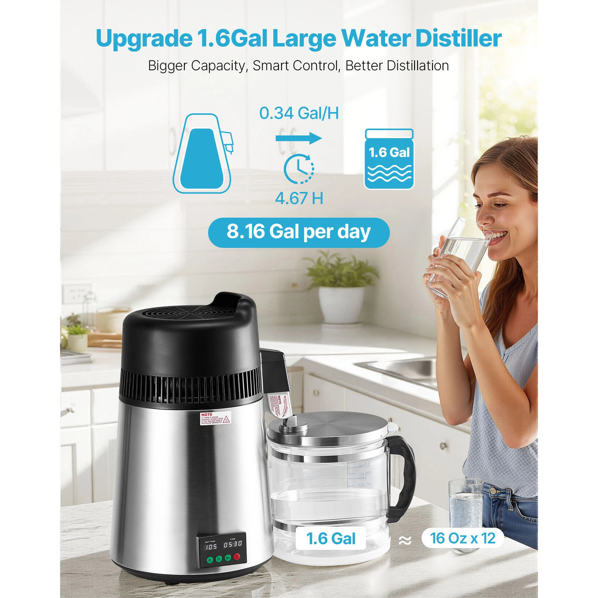 VEVOR Countertop Water Distiller Stainless Steel Pure Water Maker