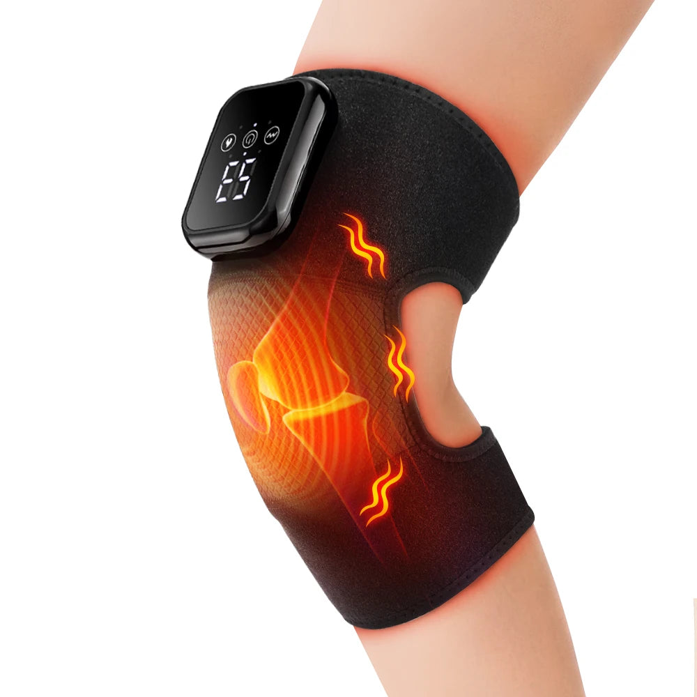 Smart Heating Knee Massage Pad 3 Level Hot Compress Thermal Leg Joint Protect Support Brace Muscle Relaxation Blood Circulation Rechargeable Vibration Knee Massager Portable
