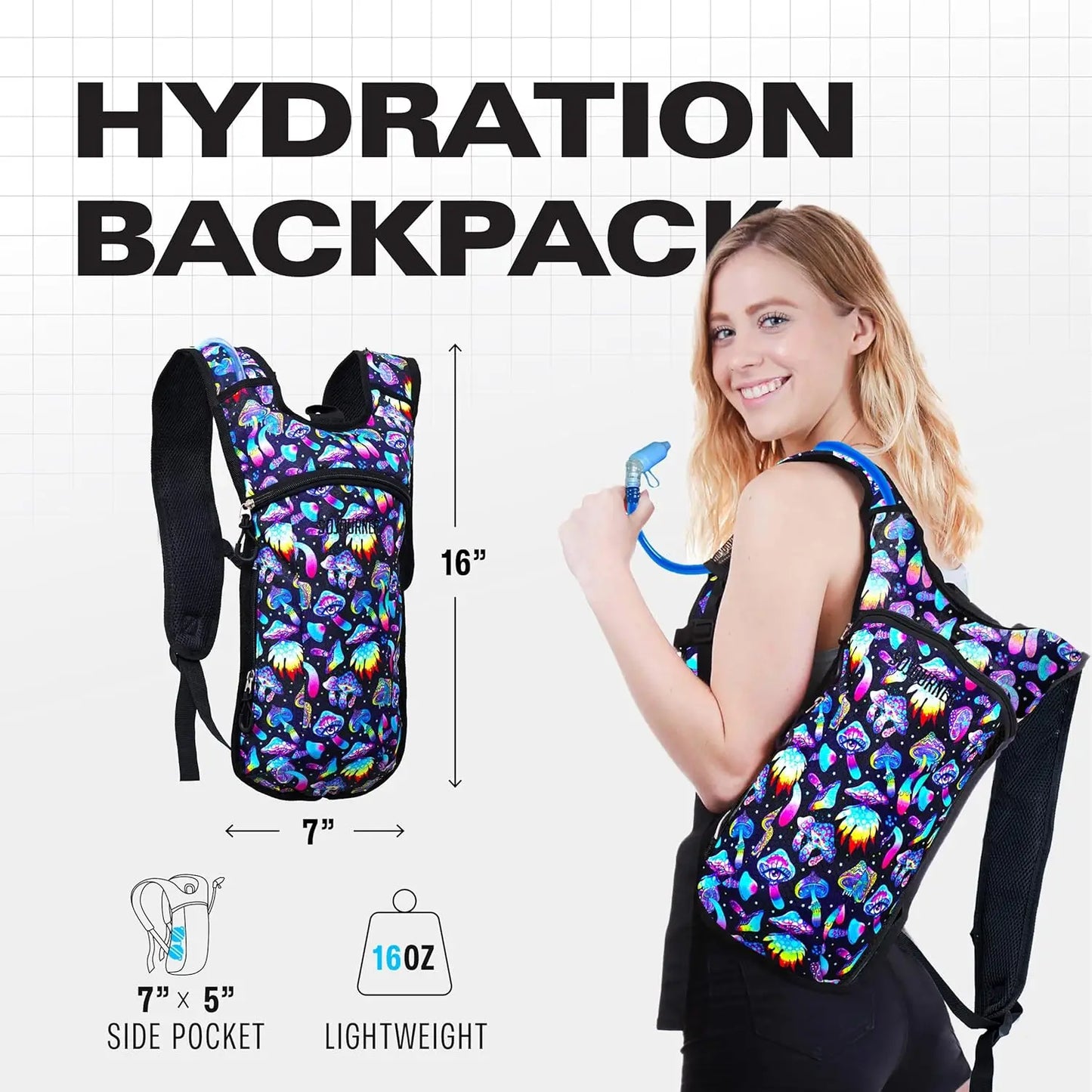Hydration Backpack With 2L Bladder Leak Proof For Hiking Running Festivals
