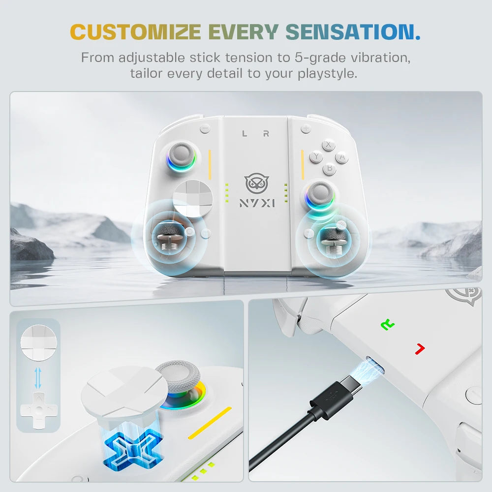 NYXI Hyperion 3 Joypad for Switch 2, Magnetic Modular, Hall Effect No Drift, Mechanical Switches, 9-Axis Gyro - White