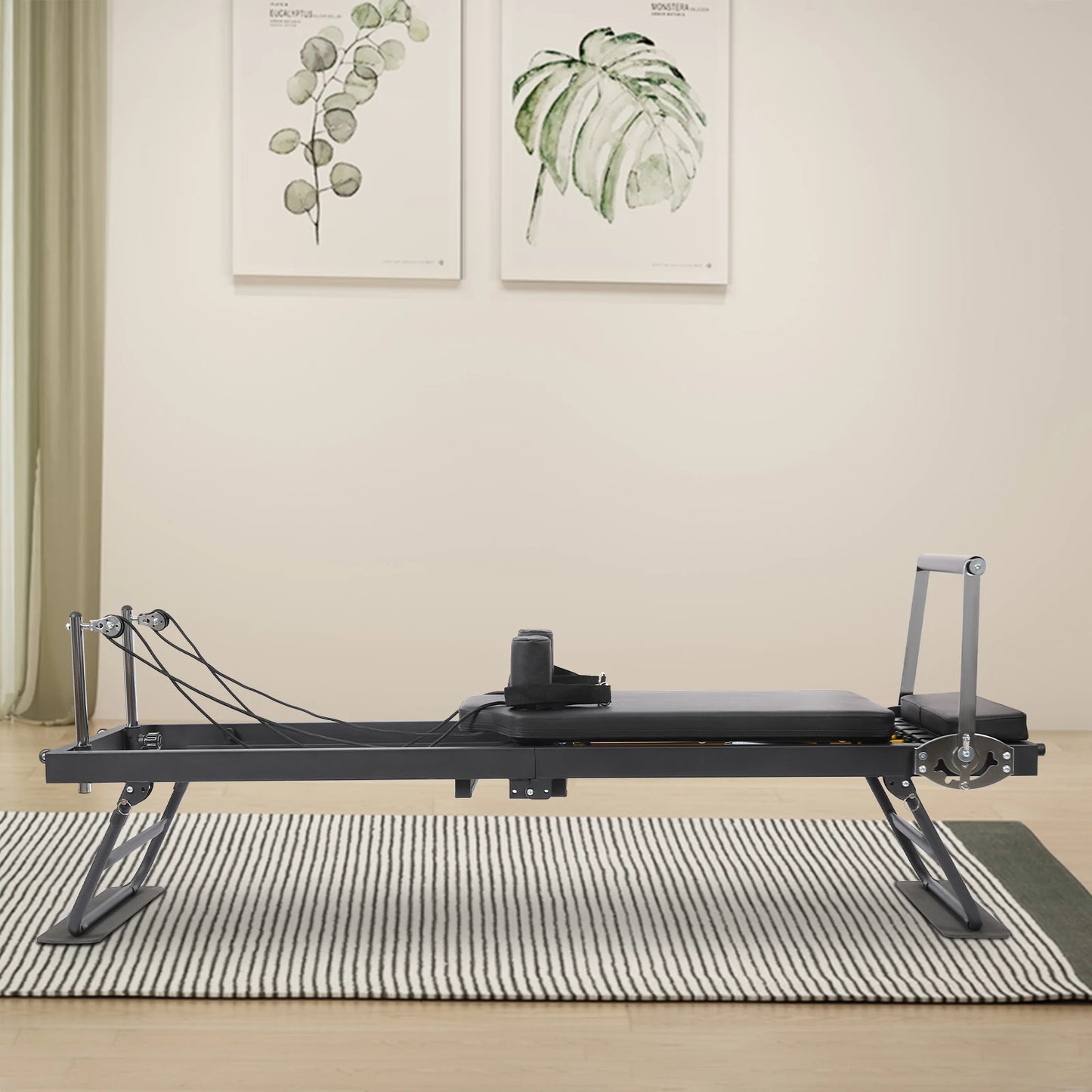 Foldable Pilates Reformer Machine Portable Fitness Equipment Multifunctional Yoga Fitness Equipment Pilates Exercise Equipment Grey/Black Use in Homes/Offices/Yoga Studios/Gyms