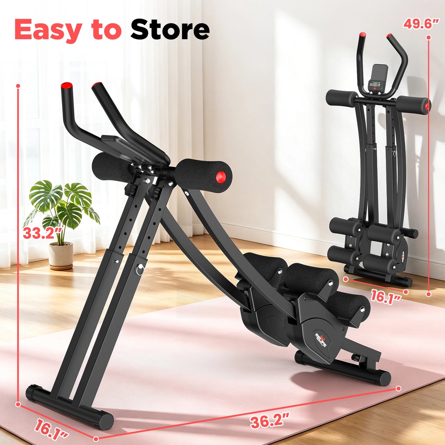 Relife Sports Dual Split‑Track Ab Machine, Foldable Core Trainer for Home Fitness, 5‑Level Adjustable Resistance Workout Equipment, 440 LBS Capacity with LCD Display