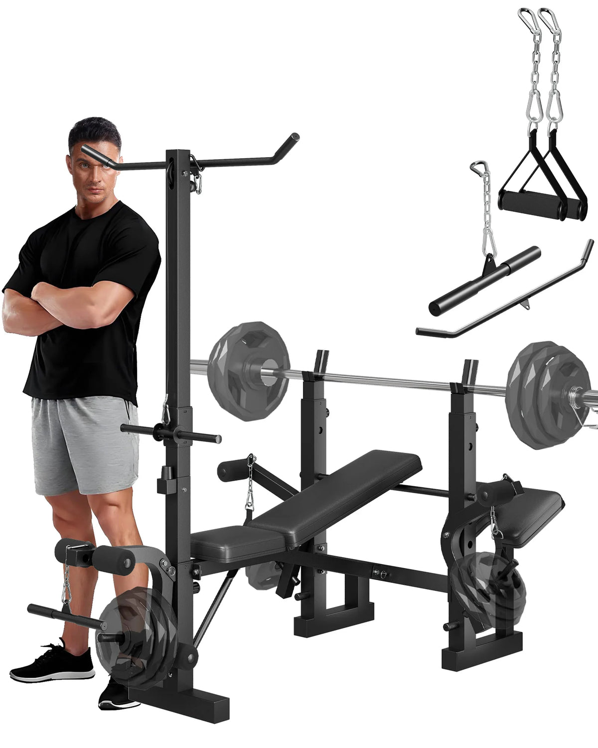 HiMISS 4-In-1 Adjustable Weight Bench, Foldable With Leg Press.