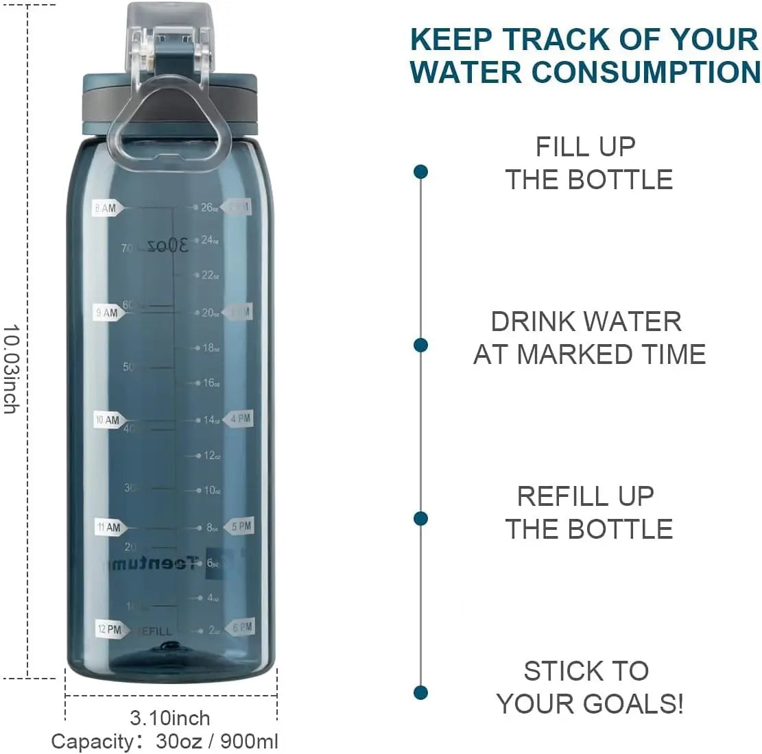 Durable Water Bottle With Time Marker For Gym And Travel