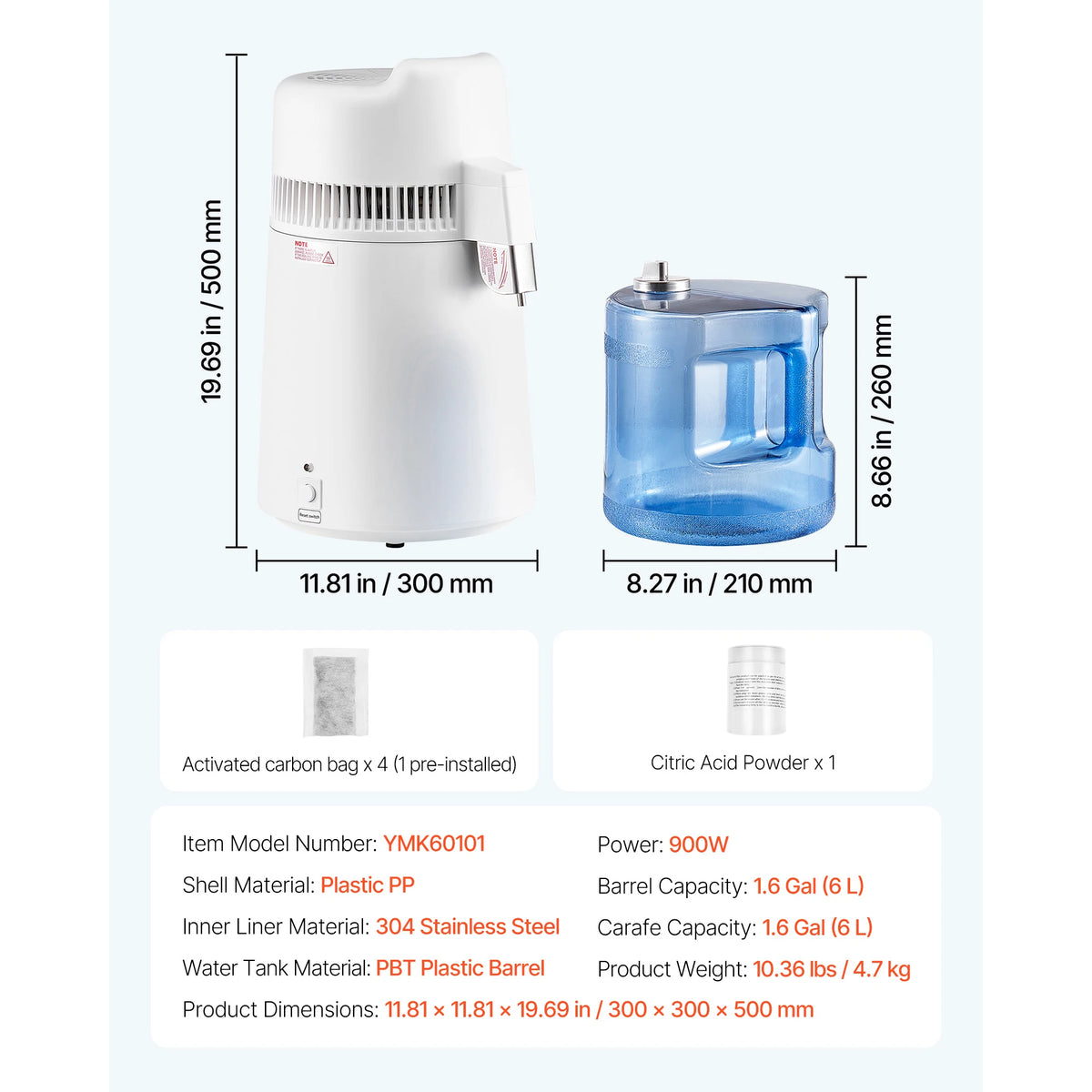 VEVOR Stainless Steel Water Distiller and Pure Water Purifier for Home