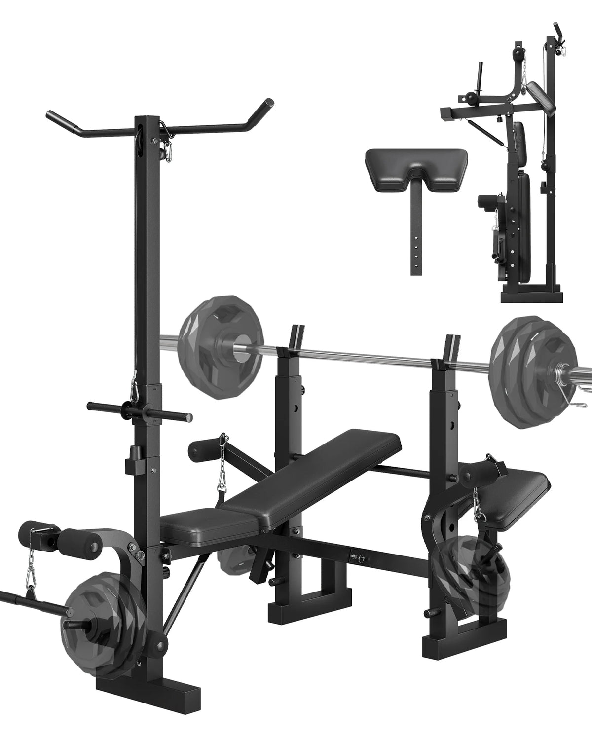 HiMISS 4-In-1 Adjustable Weight Bench, Foldable With Leg Press.