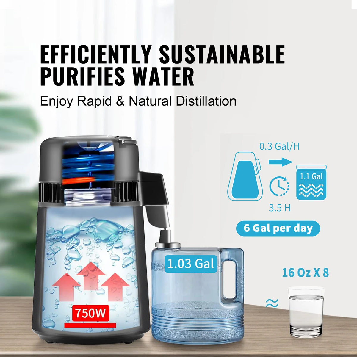 SucceBuy Countertop Water Distiller Pure Water Maker Stainless Steel