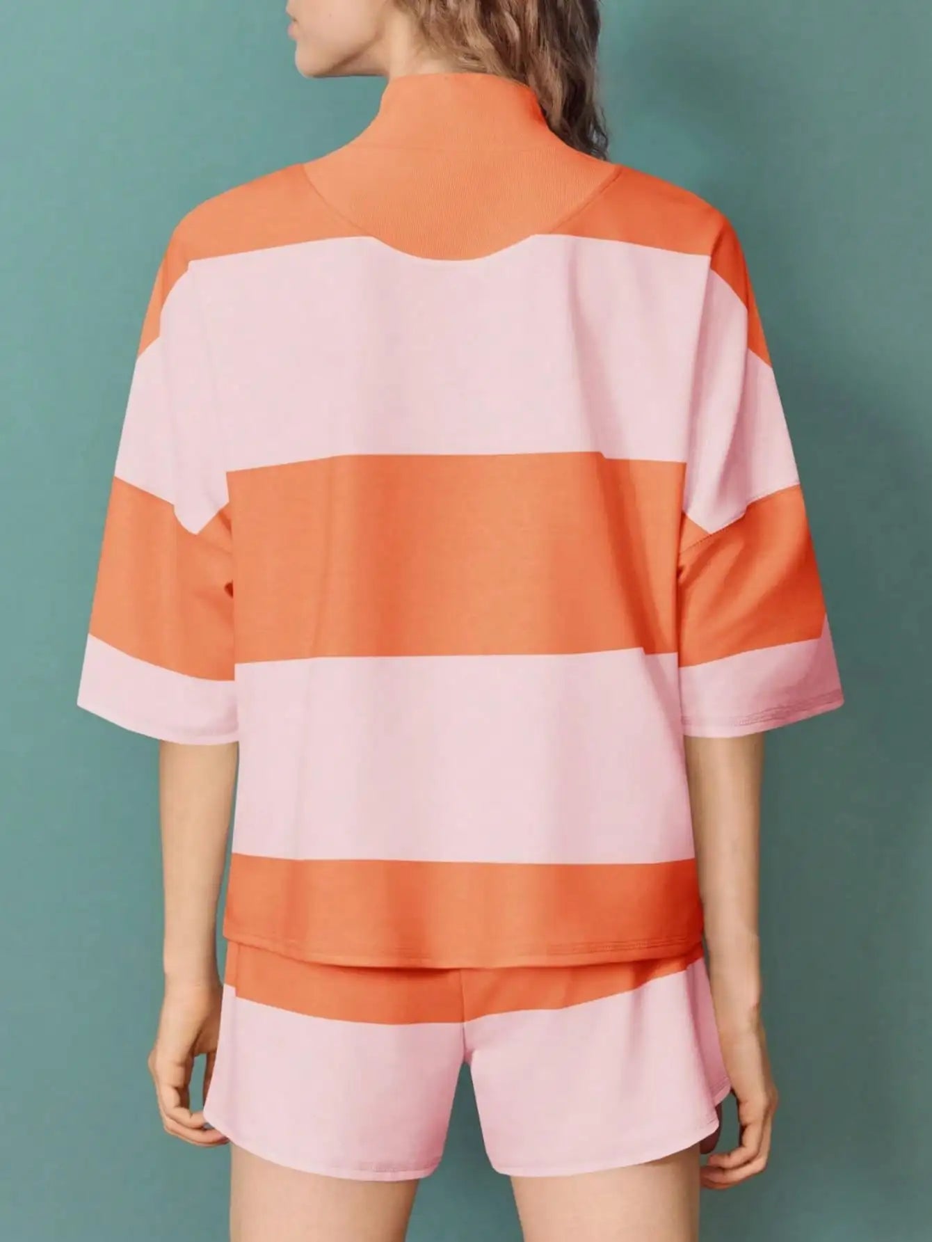 Fisoew Casual Y2K Colorblock Half Zip Sweatshirt & High Waisted Shorts Set | 2025 Tracksuit Gym Wear Lounge Tennis Aesthetic Set