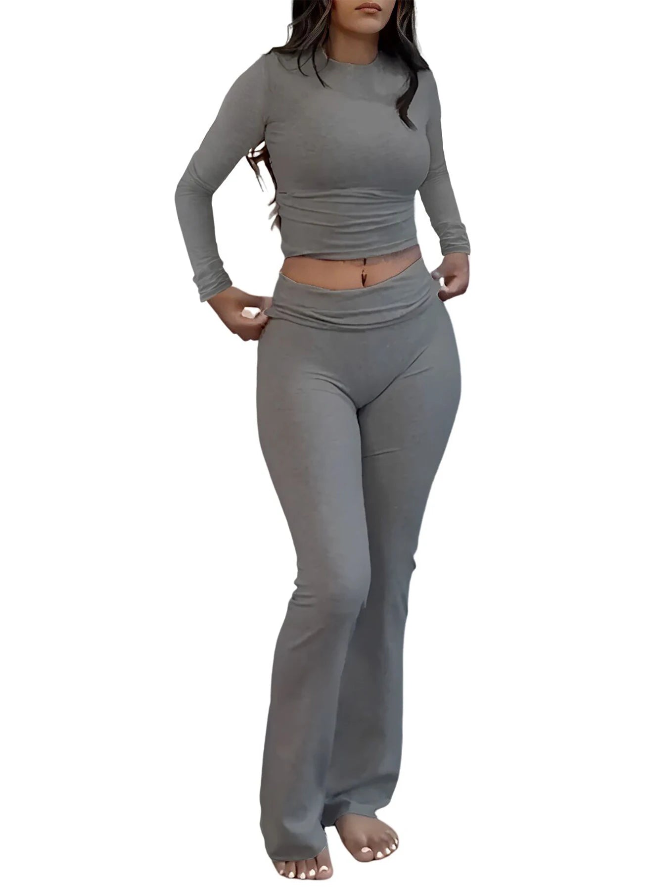 Women's Yoga Two-Piece Set Long-Sleeve Wide-Leg Activewear Casual Home