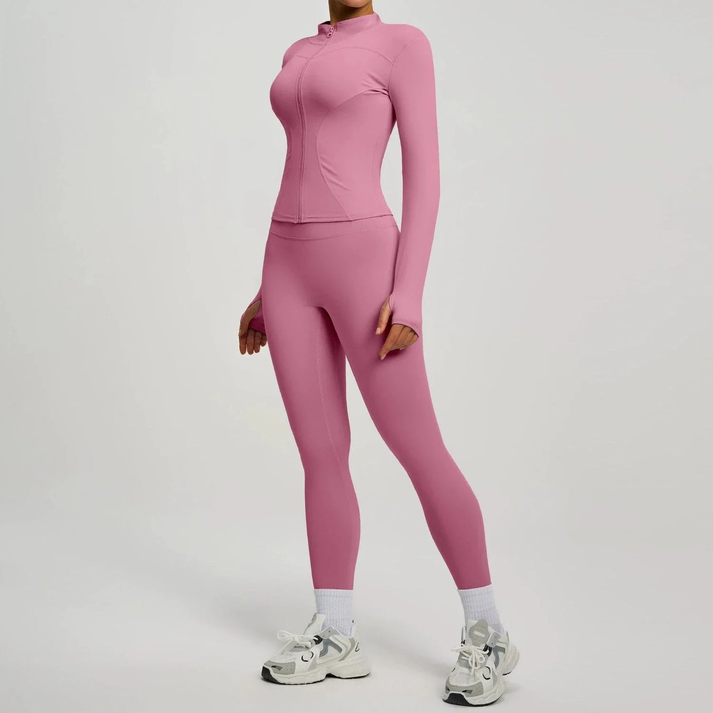 Women Long Sleeve Zipper Yoga Jacket Set With Leggings Tracksuit