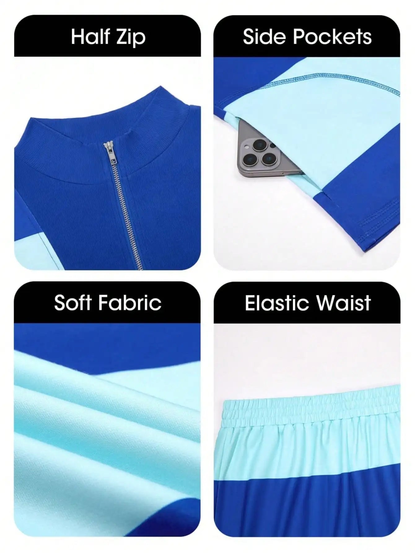 Fisoew Casual Y2K Colorblock Half Zip Sweatshirt & High Waisted Shorts Set | 2025 Tracksuit Gym Wear Lounge Tennis Aesthetic Set
