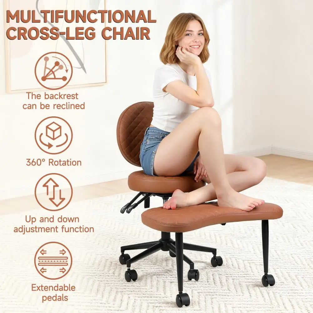 Cross-Legged Office Chair with Wheels, Meditation Chair with Back Support, Criss-Cross Desk Kneeling Chair for Home Yoga, Adjust