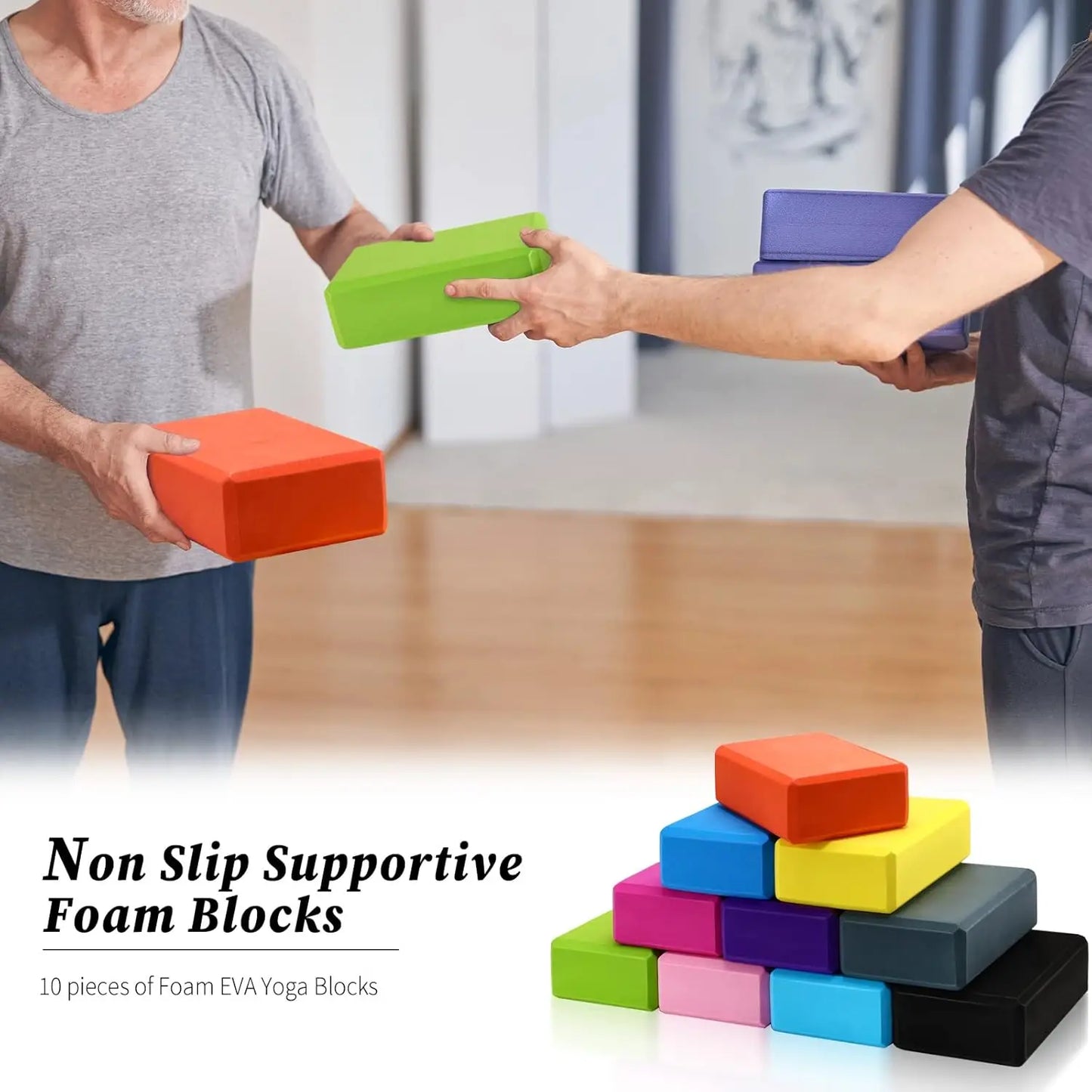 Pilates, Stretching, Meditation - 10 Pcs Foam EVA Yoga Blocks, Lightweight, Non Slip, Supportive for Beginners