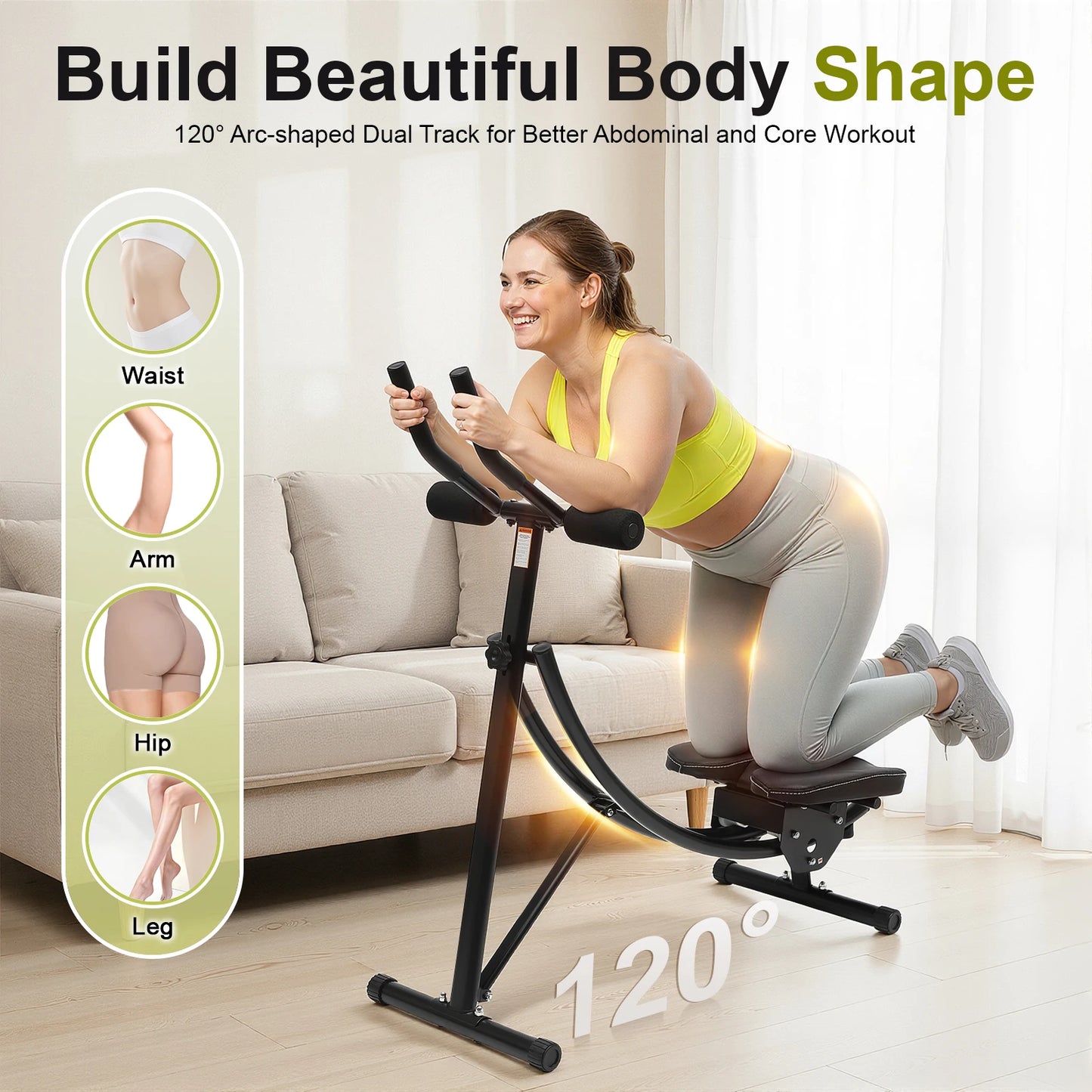 Machine for Home Gym Abdominal Whole Body Workout Machine, Fitness Waist Cruncher Core Toner Shaper with LED Monitor Core Strength Training Equipment, Black