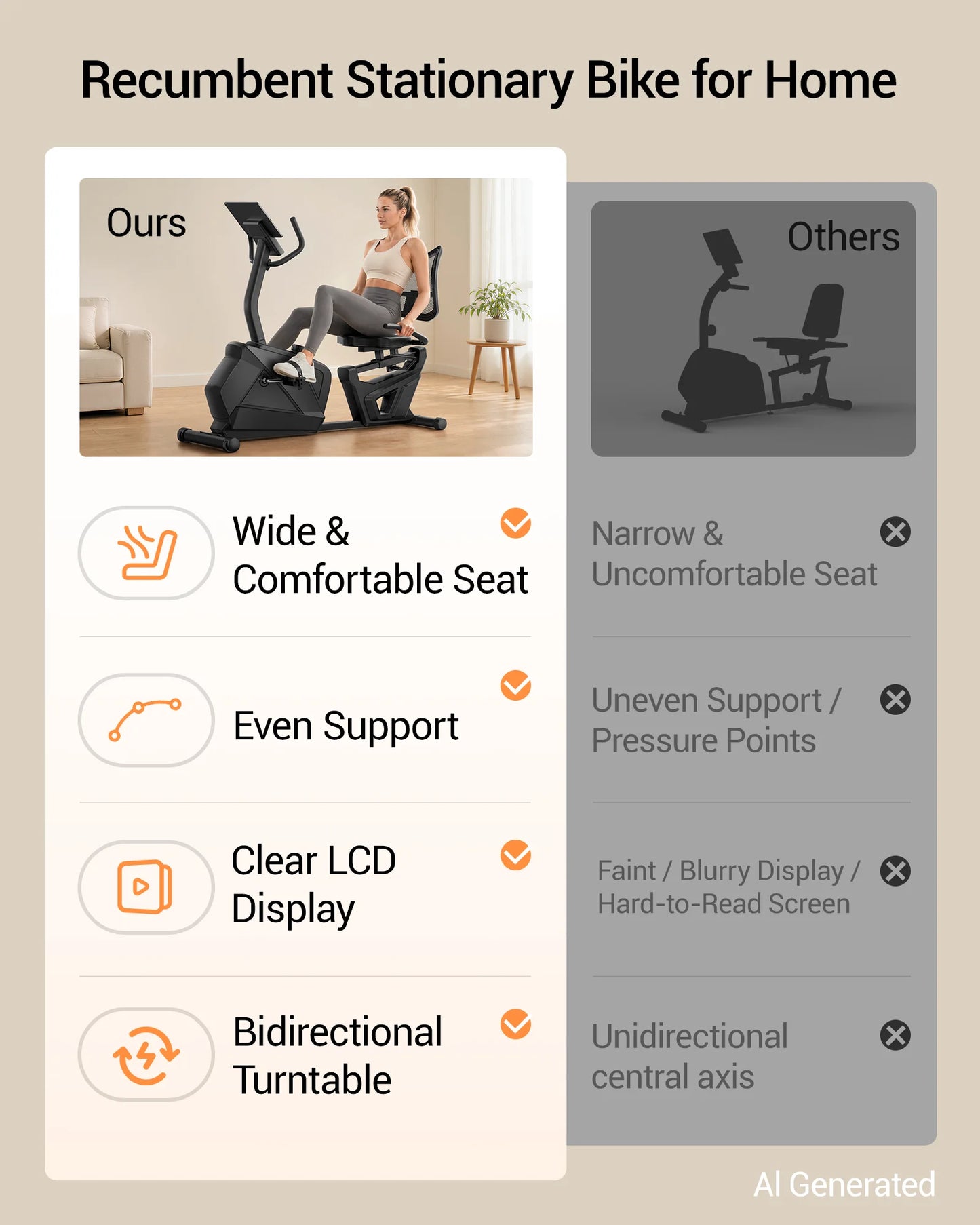 New ROBORE CBR80 Recumbent Exercise Bike, Quiet Recumbent Stationary Bike for Adults & Seniors, Magnetic Stationary Bike with 16-Level Resistance, Supports 350LB, Heart Rate Handle & LCD Display