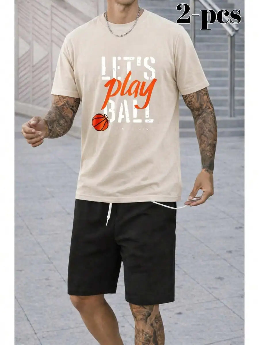 Men's 2-Piece Basketball Print Tee And Shorts Casual Set