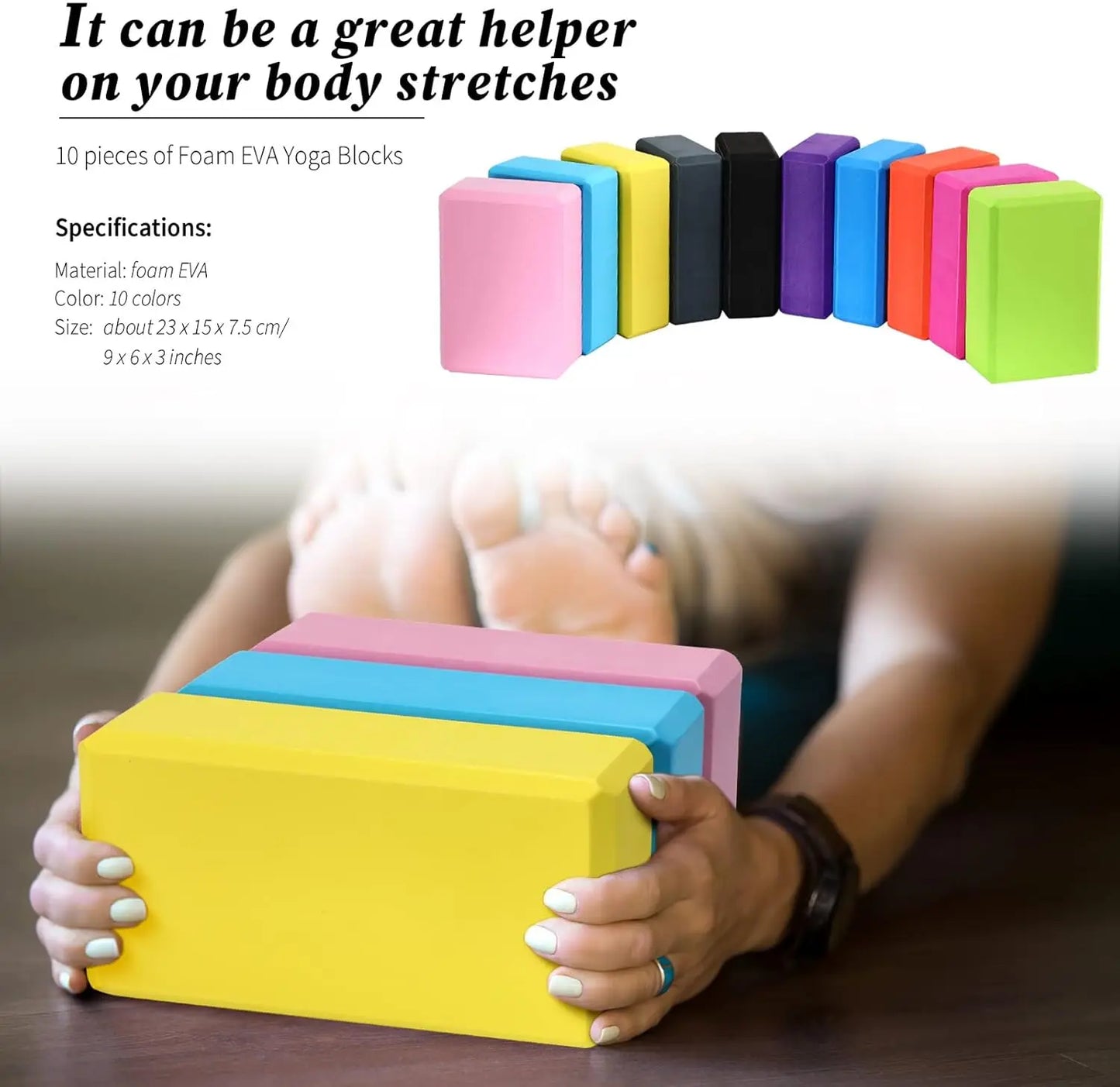 Pilates, Stretching, Meditation - 10 Pcs Foam EVA Yoga Blocks, Lightweight, Non Slip, Supportive for Beginners