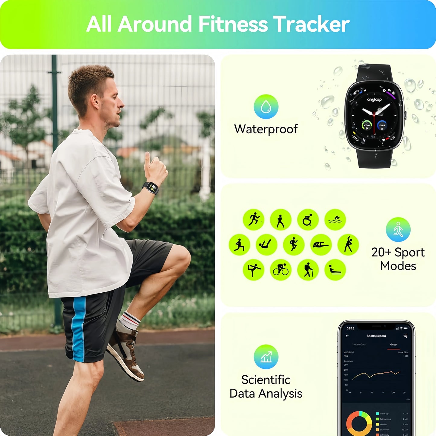 Anyloop Smart Watch Sleep Tracking Fitness Activity Tracker