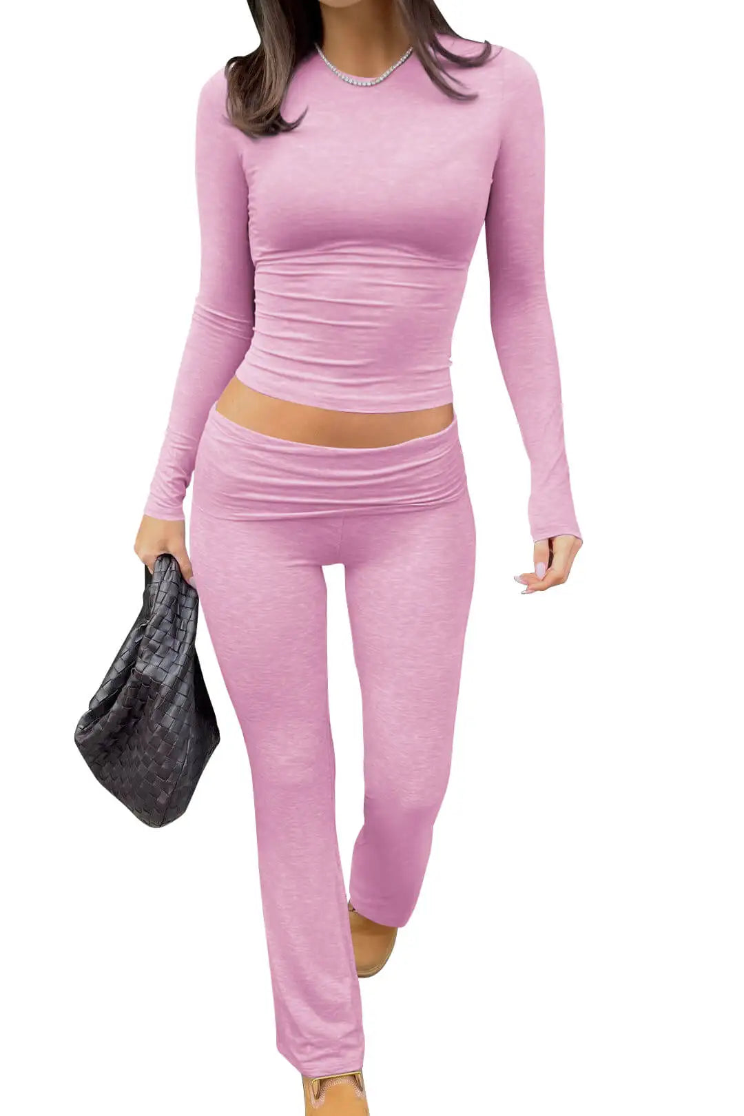 Women's Yoga Two-Piece Set Long-Sleeve Wide-Leg Activewear Casual Home