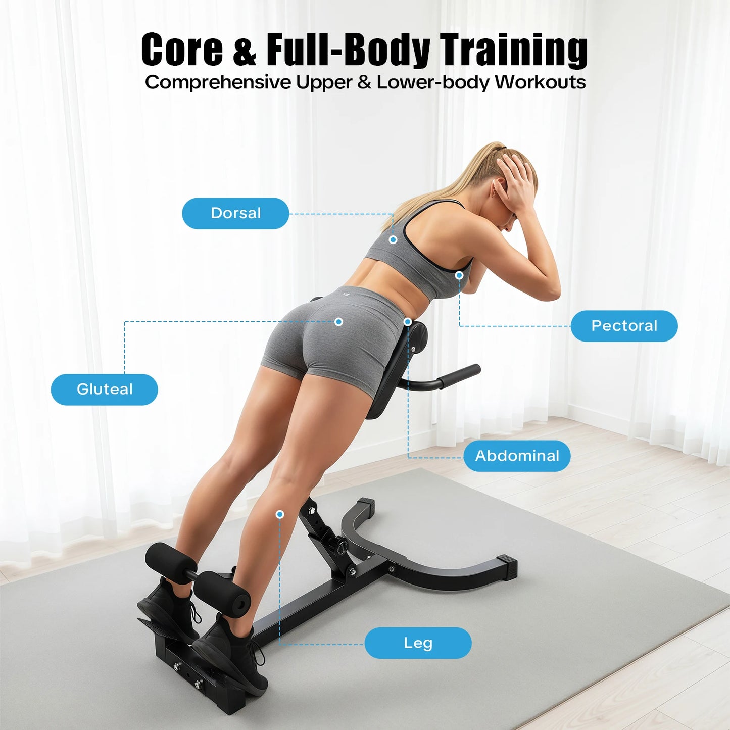 Multi-Functional Bench for Full All-in-One Body Workout – Hyper Back Extension Roman Chair Adjustable Ab Sit up Bench