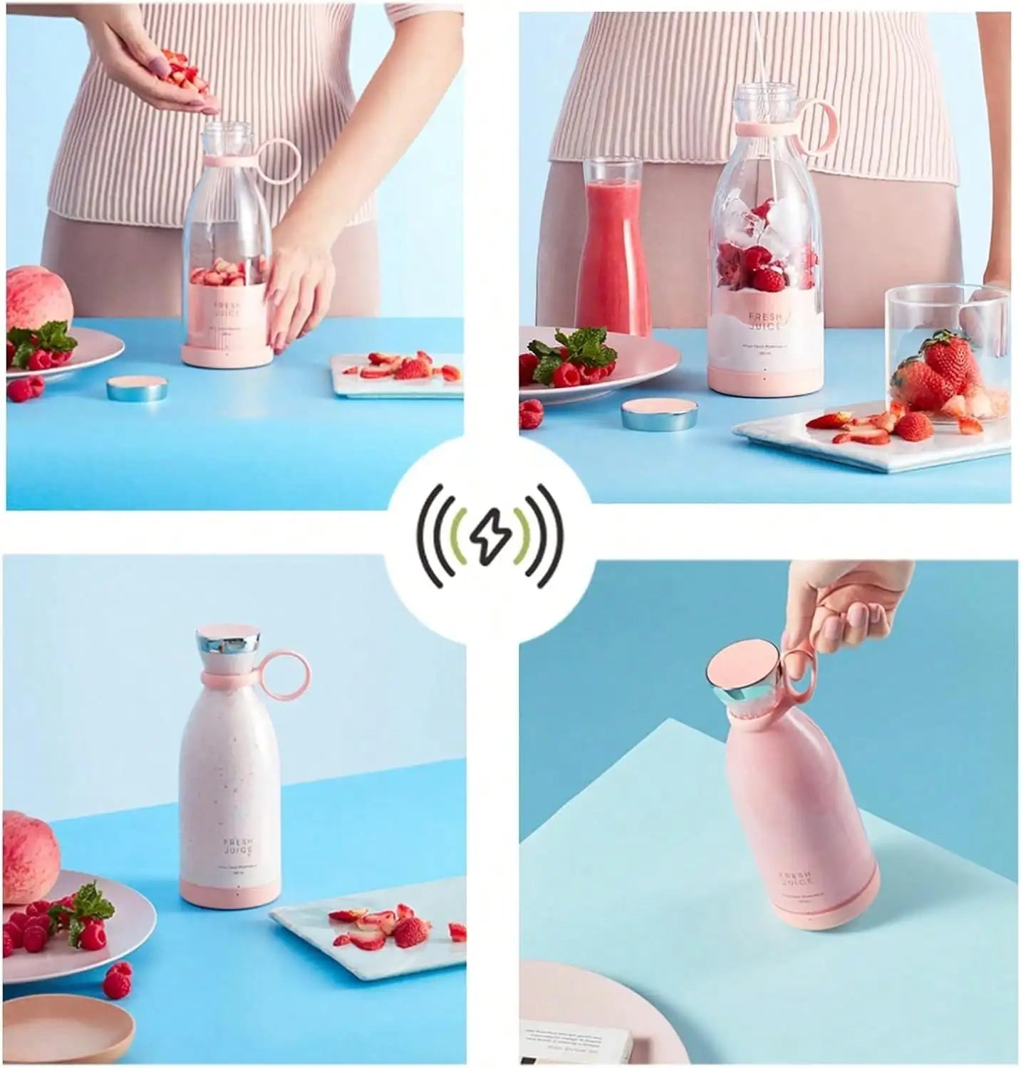 Portable Blender For Shakes And Smoothies With 11.83 Oz Travel Cup And Lid,Durable Stainless Steel Blades For Juice Blending Performance(Pink)