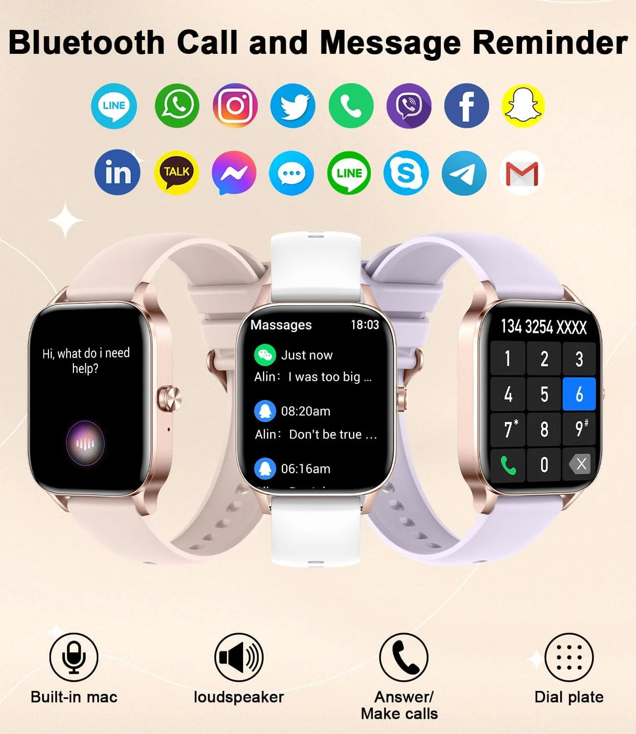 Android Womens Smartwatch With Calls 1.85Inch Touchscreen 100 Sports Modes