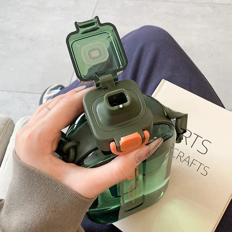 Flat Square Transparent Water Bottle With Adjustable Strap For Travel