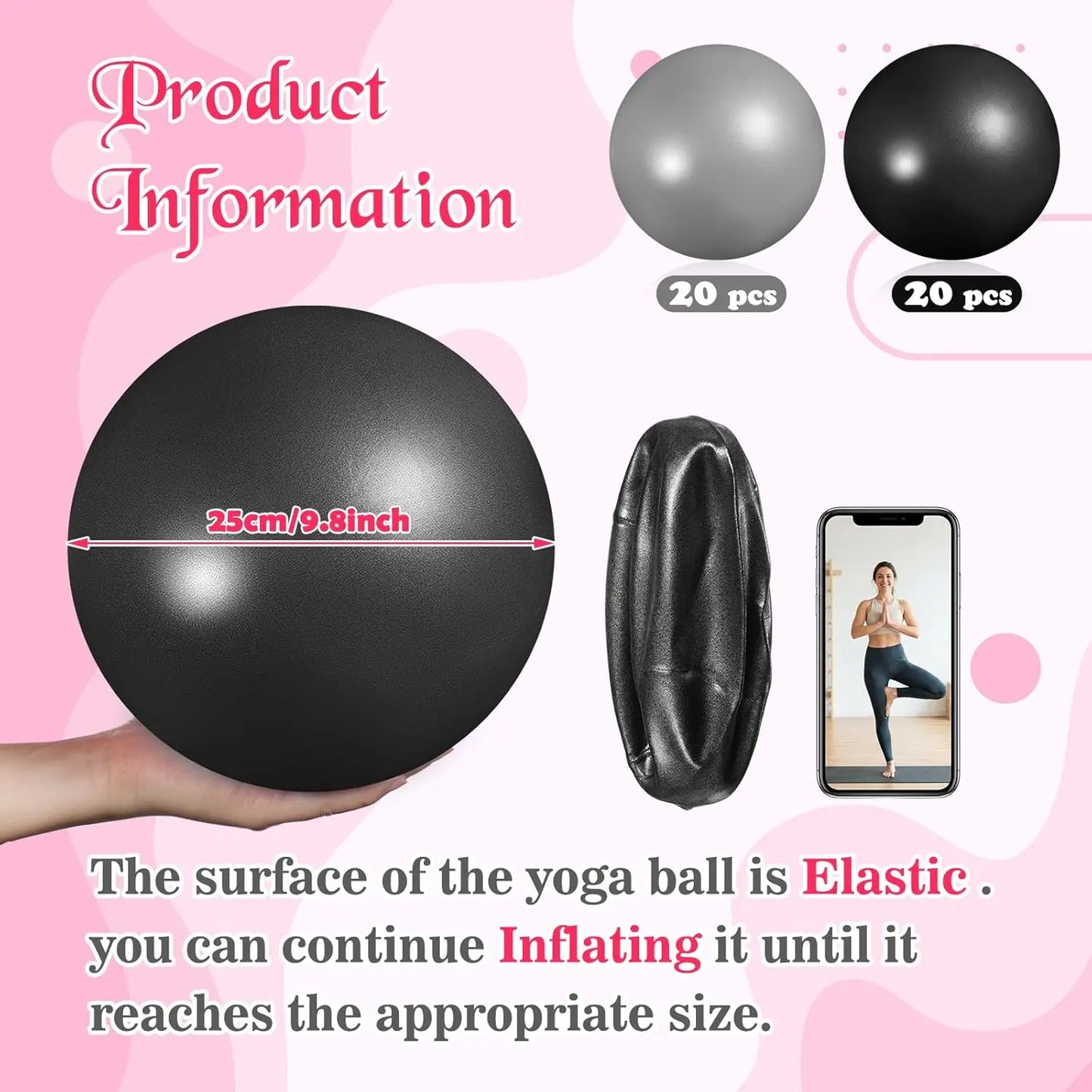 40 Pieces 9 Inch Exercise Pilates Yoga Ball Therapy Ball for Yoga Stability Barre Training Stretching